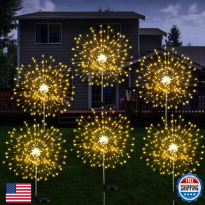 Tujoe 6 Pcs Mardi Gras Solar Firework Lights Outdoor Garden 120 LED